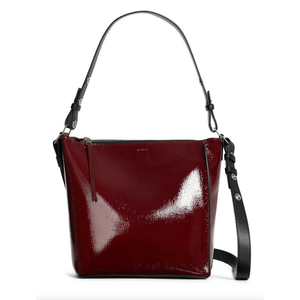 NWOT AllSaints Kita Leather Messenger Crossbody/Shoulder Bag in Gloss Burgundy